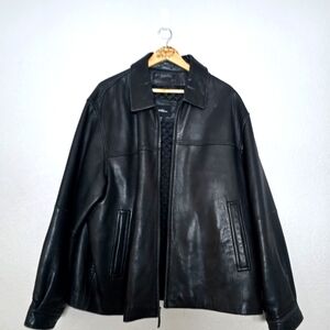 Men's XL Black Collared Leather Bomber Jacket Axcess
